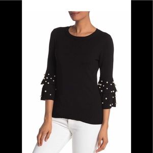 Lauren Hansen Ruffle Sleeve Top pearl BLK M